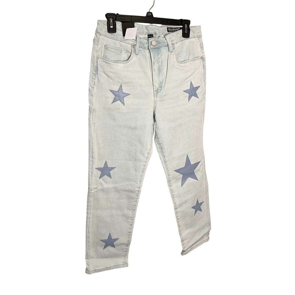 BlankNYC Madison Crop Jeans High Rise Star Print Denim Light Wash Blue Sz 30 NWT